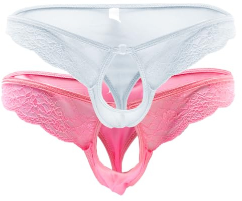 VemeFufu Thong Lot de 2 culottes ouvertes avant pour homme Rose + blanc