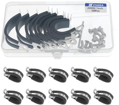 JTAREA 26MM Kabelklemme Gummi P Clips Schlauchschellen 1 Zoll Edelstahl Rohrschellen Kabelschellen Metallschelle P-Clips mit Schrauben