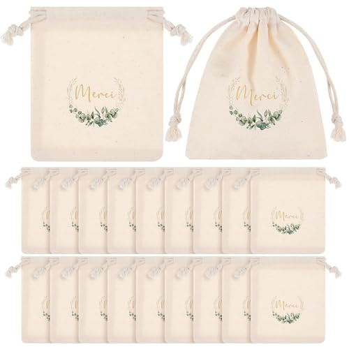 Xuniea 20 Stück Danke Süßigkeitentüte Hochzeitsgeschenktüten mit Eukalyptus Geschenktüten für Gäste Behälter für Taufe Geburtstag Konfirmation Geburt Weihnachten