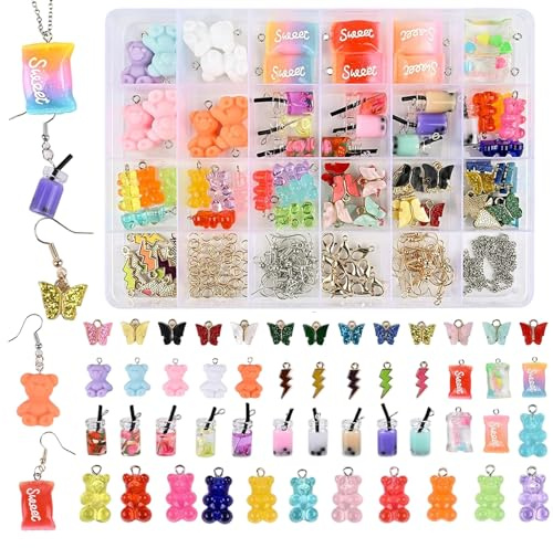 ZexJpr Ohrringe Selber Machen Set, 160 Teile Charms Anhänger Für DIY Schmuck, Ketten Mit Perlen Und Anhängern, Schmuck Machen Für Mädchen Und Kreative Projekte, Geeignet für die Hand