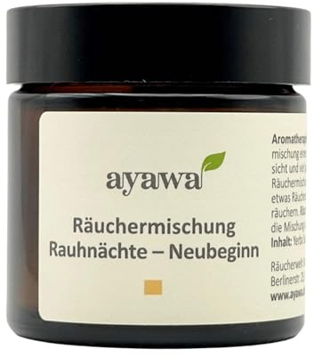 ayawa Rauhnächte - Neubeginn Räuchermischung, individuell energetisch entwickelt, 100% pflanzlich, u. a. mit Piment, Weihrauch, Sandelholz, 50 ml