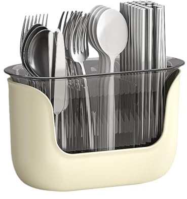 Escurridor de cubiertos, soporte para utensilios de cocina, soporte para cubiertos para fregadero, colores de moda, gran ventana visible, diseño de compartimento, a prueba de óxido (color 1)