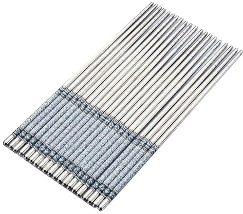 1 paio di bacchette in acciaio inossidabile, modello in porcellana bianca blu, bacchette cinesi riutilizzabili in metallo leggero, antiscivolo
