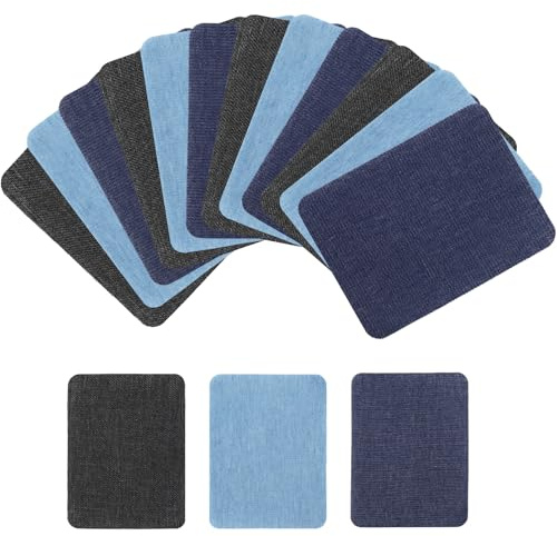 Rahhlizs 12 Stück Jeans Flicken zum Aufbügeln Innen, 12.5×9.5cm Bügelflicken Jeans, Jeansflicken zum Aufbügeln Innen, Bügel Patches für Stoffflicken Reparatur-Dekorationsset Kit (Schwarz/Blau)