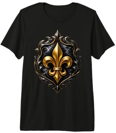 Emblème de Fleur de lys Noir avec parchemins Gothiques T-Shirt Haut de Gamme