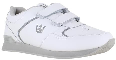 Crown King Mens/Womens Leather Lace Up/Touch Fasten Crown Green Bowling Sports Shoes Trainers UK 10 / EU 44 White/Grey - Touch Fasten