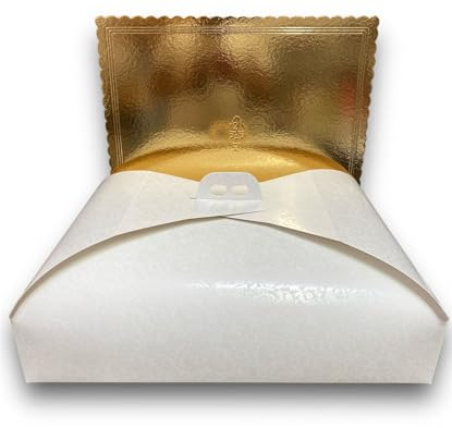 Dolce idea Kit 1 Piatto sottotorta Dorato in Cartone con Bordo Ondulato + relativa Scatola Cartone PortaTorta. (45x55)