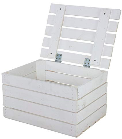 Kontorei Neue Holztruhe weiß 49cm x 36cm x 29cm 1er Set Schatztruhe weiss klein Holzbank Aufbewahrungskiste Gartenmöbel Obstkiste Weinkiste mit Deckel Holzbox Sitzbank Vintage-Look Kiste Truhe Kiste