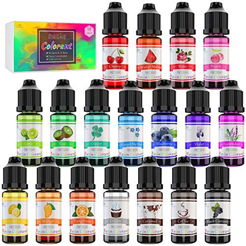 Epoxy Resin Pigment - 18 Colour Liquid Epoxy UV Resin Dye Transparent Colourant for UV Resin Colouring, Resin Art Jewelry Making - Concentrated UV Resin Colourant for Paint, Crafts - 0.35 oz/10ml Each