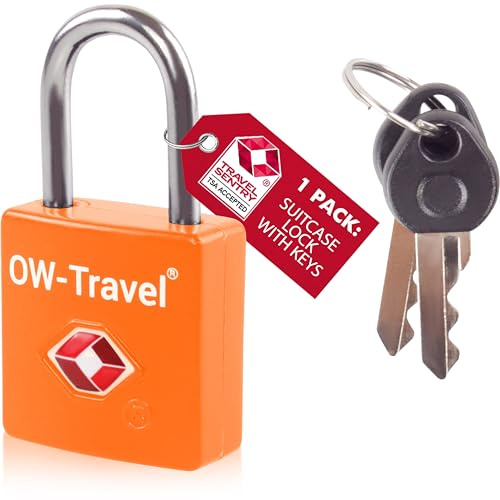 OW-Travel Candado con Llave TSA. Cerraduras para maletas. Candado para Taquilla. Candados para mochilas y maletas. Candado Taquilla Gimnasio. TSA candado seguridad equipaje con Llaves Naranja 1