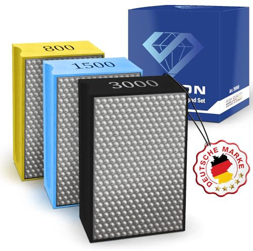 SEDION® Diamant Handschleifpad Set 3tlg. Körnung 800, 1500, 3000 - Handpad Perfekt zum schleifen, polieren & entgraten - Schleifschwamm Premium Qualität - Schleifblock für Granit, Marmor, Keramik usw.