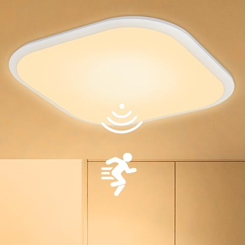 YRHome 24W LED Deckenleuchte Warmweiß mit Bewegungsmelder Radar Sensor Deckenlampe Sensorlampe Flurlampe Moderne LED Panel Ultraslim Küche Balkon Wandlampe Flur
