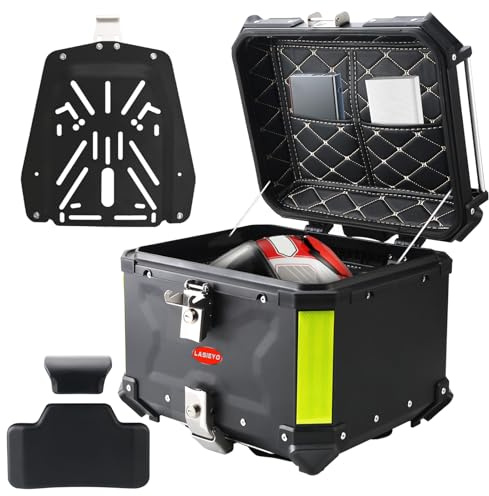 LASIEYO 45L Baúl de Moto, Aluminio Maletero de Moto Viajar Caja de Cola con Candado de Seguridad para Almacenamiento Casco Equipaje Grande, Impermeable Caja Superior de Motocicleta