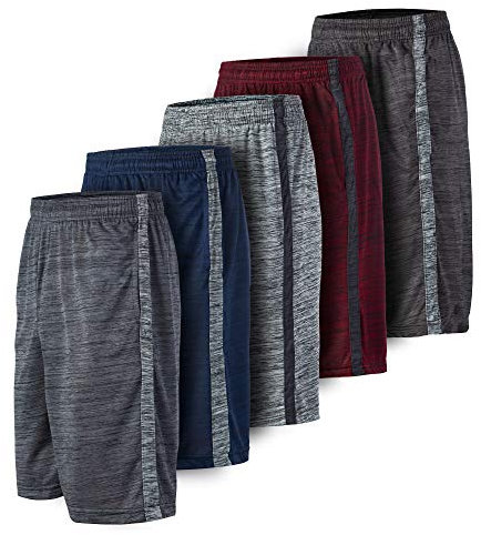 Essential Elements 5 Pack: Boys Youth Athletic Active Sports Gym Basketball Shorts with Pockets (8, Set B)