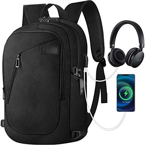 Mochila Ordenador Portatil 15.6 Pulgadas, Mochila para Portatil Antirrobo Impermeable con Puerto USB, Mochila Hombre del Trabajo Negocio Diario Viaje, Negro