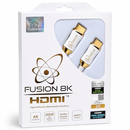 Fusion8K Cable HDR HDMI 2.1 blanco compatible con 8K @60Hz y 4K @120Hz compatible con Dolby Vision y todos los televisores, BluRay, Xbox Series X, PS5 (3 pies)