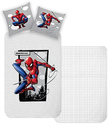 Disney Home Spiderman - Set di biancheria da letto double-face, 135 x 200 cm, federa 80 x 80 cm, super morbida, 100% cotone, 2 pezzi, motivo Spiderman, morbida e piacevole sulla pelle