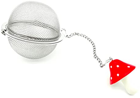 Cute Tea Infuser, Mushroom Pendant Tea Ball Tea Filter Cute Stainless Steel Ball Mesh Strainer for Loose Tea and Spices & Seasonings (Red Mushroom)