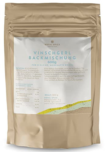 Royal Spice Vinschgerl Backmischung 600g - Fertige Brotbackmischung für echte, hausgemachte Tiroler Vinschgerl - Schnell & einfach gutes Brot backen inklusive Roggen Sauerteig - Nur noch Wasser dazu!