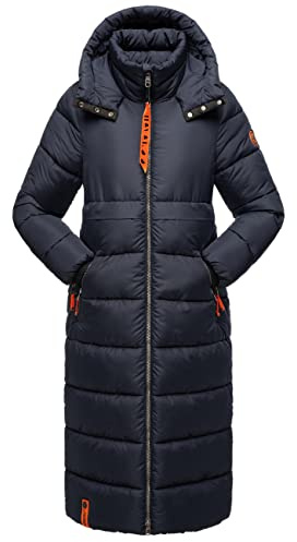 Navahoo Kristallblume Varm vinterkappa med huva, för damer, täckkappa, storlek XS–3XL, marinblå, XL