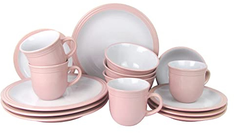 Retsch Arzberg Kombigeschirrset Camden 16tlg. Platzsparend, Spülmaschinengeeignet, Mikrowellengeeignet, Widerstandsfähig (Pink)