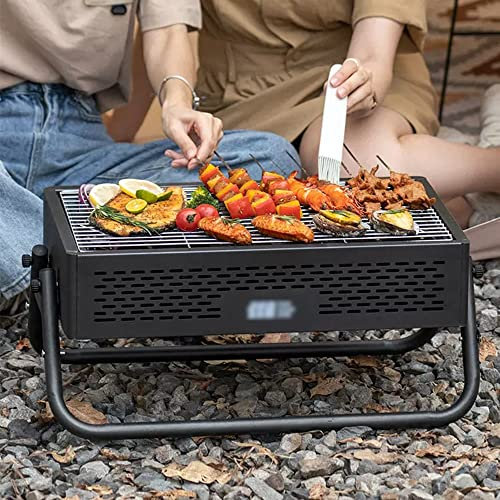 CAJOLI Tragbarer Klappgrill, Edelstahl tragbarer Holzkohlegrill, Travel Garden Camping Family Dinner und Geburtstagsfeier