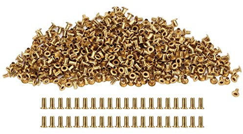 Qcwwy Kit de Remplacement de Rivets en Cuir, Rivets Creux Creux en Cuivre, avec Double Face, Rivets en Cuir, Rivets en Métal Tubulaire, 500 Pièces (1.5x3x3mm)