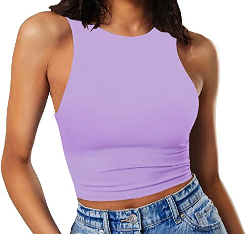 GEMBERA Top corto da donna a collo alto Basic Racer Back Crop Tank Camicie senza maniche, Lilla, S