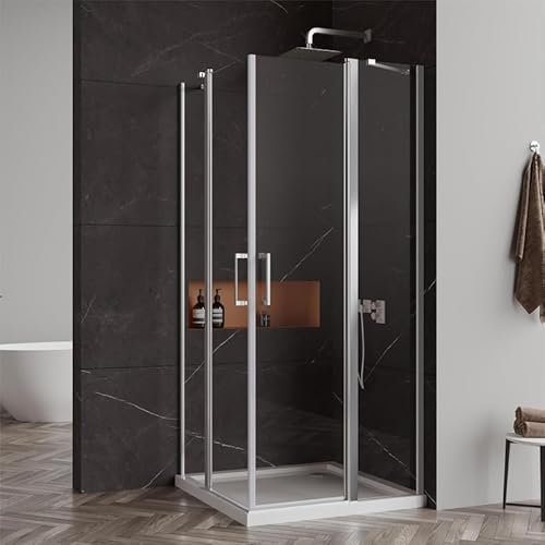 Goezes Duschkabine mit Schwingtür 100 x 120 cm Eckeinstieg Duschabtrennung, Doppelt Schwingtüren Dusche Glas Duschkabine Duschtür Eckdusche aus 6 mm ESG Nano Glas, Duschwand Höhe: 185cm