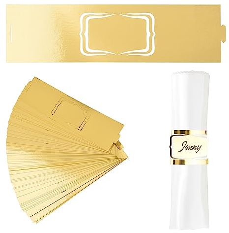URROMA Serviettenringe, 50 Stück reflektierende Gold Name Serviette Schnalle Halter Serviettenhalter Ringe Design für Hochzeit Party Geburtstag Jahrestag Abendessen Tischdekoration