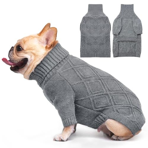 DENTRUN Hundepullover, Sweater für Hunde, Fleece Pullover Hund, Weich Hundepullover Fleece, Winter Warmer Hundepullover Kleine Hunde Rollkragen Strickpullover