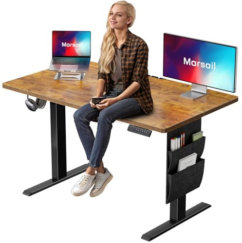 Marsail Elektrischer Stehpult, höhenverstellbar, mit Speichervoreinstellungen, Aufbewahrungstasche und Kopfhörerhaken, 122 x 61 cm, idealer Stehpult für Computerarbeitsplätze