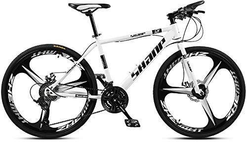 UIGJIOG 26 Pouces Mountain Bikes, Double Disque de Frein Hardtail Hommes VTT, vélo Missing, Cadre en Acier Haute teneur en Carbone, 21 Vitesses, 3 Spoke,Blanc
