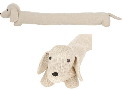 Zugluftstopper Hund beige 85x20 cm schwer für Fenster und Türen - Windstopper Hunde, Deko Winter, Kälte Stopper