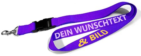 Kiwistar UG - 1x Schlüsselband 25 mm - lila - bedruckt mit Ihrem eigenen Schriftzug und Foto - individuell personalisiert - Lanyards Geschenkartikel Wunschtext - für Verein und Konzert