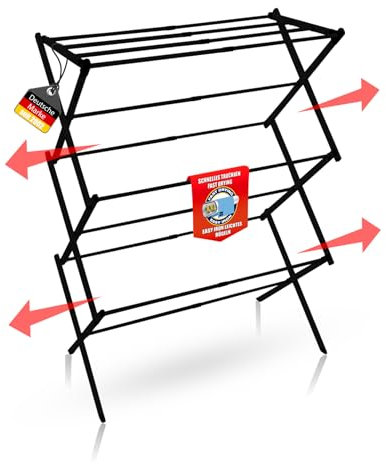 BigDean Wäscheständer platzsparend Schwarz – Wäscheturm mit Teleskopfunktion & 6 Ebenen - 5 bis 10m Trockenlänge