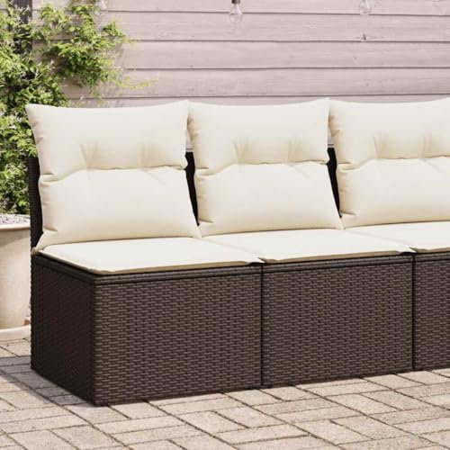 Lauuoeriau Furniture Item home Gartensofa-Set 4-teilig mit Kissen braun Polyrattan Akazien-Möbel