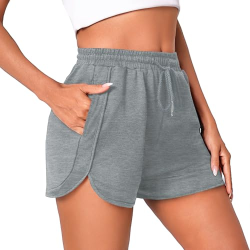 Litherday Damshorts sommar sport korta lösa shorts med fickor dragsko casual jogging S-XXL svart, Grå, S