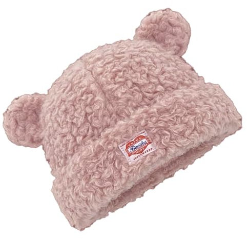 BHFYOB Mehrzweck-Fleecemütze mit Bärenohren für Damen, Winter, warm, krempellos, winddicht, für Outdoor, Radfahren, Camping