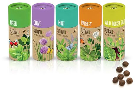 SEEDBALL Herb Seed Mix (5X Tubes, 20 Balls in Each Tube) | 'Gift of The Year 2025' Finalist | Eco-Friendly Grow Your Own Herbs - A Collection of Basil, Mint, Chives, Parsley & Wild Rocket Salad