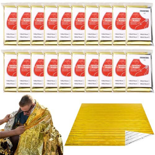 IATAHI Coperta Termica Emergenza,20pcs Coperta Isotermica,Telo Termico Sopravvivenza in Argento Oro,Emergenza Oro Argento,Coperta Termica di Pronto Soccorso Impermeabile,Coperte Termiche