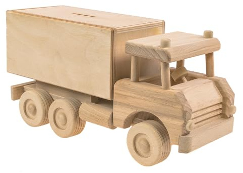 Spardose aus Buchenholz LKW Sparbox Sparschwein Spardose Cash Sparbehälter auch zum Bemalen Geschenkidee & Deko (31,5 x11x15,5cm)(Großer LKW)