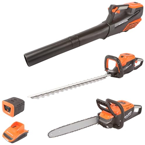 Yard Force LBN G40 40 V Garten-Werkzeug-Set: Heckenschere 60 cm | Kettensäge 35 cm | Laubbläser 180 km/h | 2,5 Ah Akku & 1 h-Schnellladegerät | GR40 Plattform