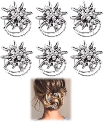 OHREN 6-er Set Trachten Haar-Curlies Strass-Edelweiß (antik-silber-farben)