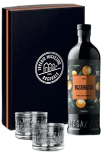 Washington Amaro, 700 ml, Confezione Regalo con 2 Bicchieri Equilibrio, Amaro Calabrese di Arance Washington ed Erbe Amaricanti, Note Aromatiche, Botaniche Selezionate e Raccolte a Mano, 28% Vol.