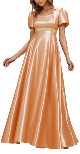 Regency - Vestido de satén para mujer, estilo victoriano, con mangas abullonadas, cintura alta, para el tiempo libre, renacentista, vestido de noche, boda, cosplay, disfraz de Halloween, O Orange, M