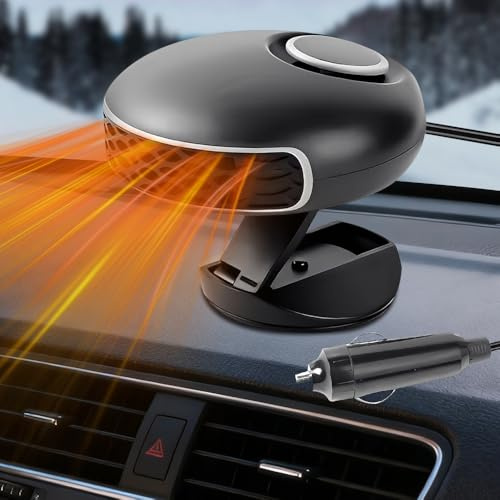 Weciau Portable Car Heater 12V, 2 in 1 Fast Heating/Cooling Car Heater Defroster, 150W Auto Heater Fan with Cigarette Lighter Plug and 360°Rotatable Base, for Vehicles