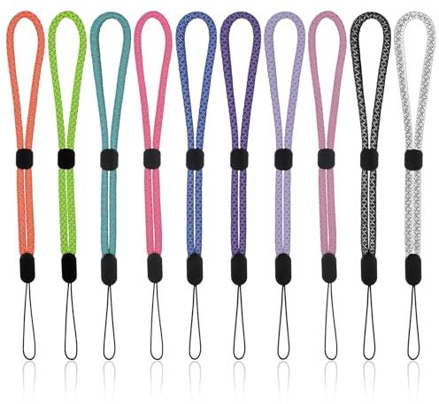 Lot de 10 dragonnes réfléchissantes pour téléphone portable - Dragonne courte pour téléphone portable - Pour appareil photo et clé USB (10 couleurs)