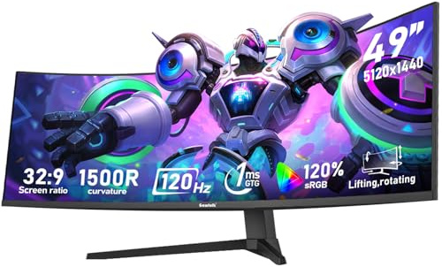 Gawfolk 49 Zoll Ultra-Wide Curved 1500R Gaming Computer Monitore, DQHD (5120×1440) PC-Bildschirm, 120Hz