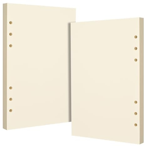 A5 6-håls tomt papper med lösa blad, beige – påfyllningssidor för standard A5 6-ringpärm, tidskrifter, planerare – perfekt för kontor, studier, recept, resor och budgetering – paket med 2 (80 ark per